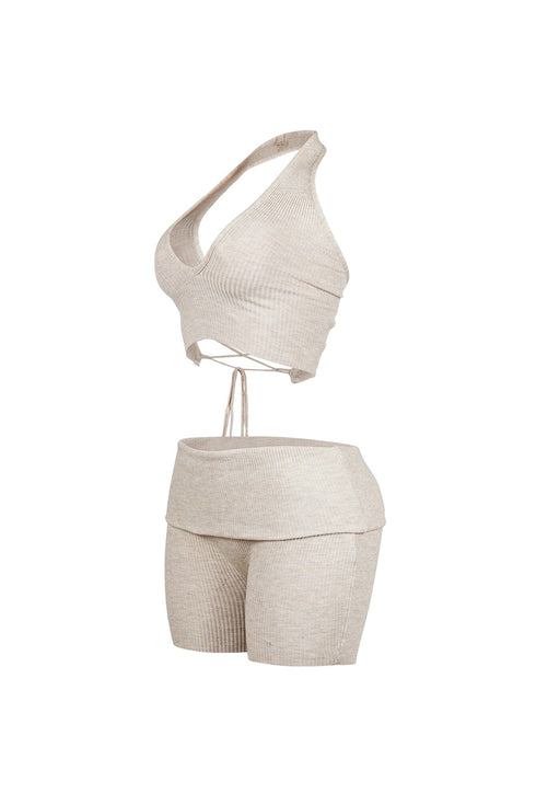Backfire Ribbed Knit Halter Top & Shorts SET